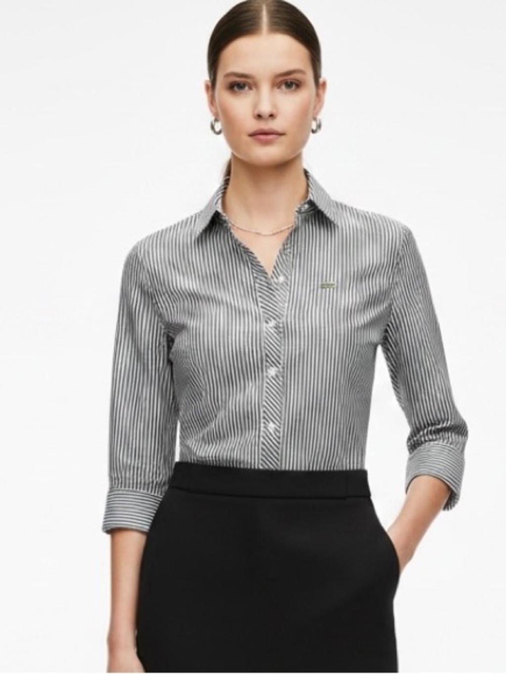 LACOSTE Pin Striped Button Up Shirt Tailored Classic Shirt Top Sz 44 10 Cotton
